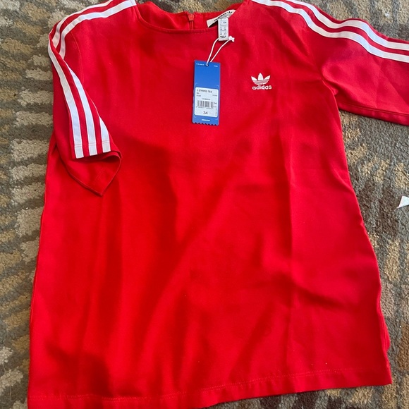 Adidas Red 3 Stripes Tee Jersey - Picture 7 of 13